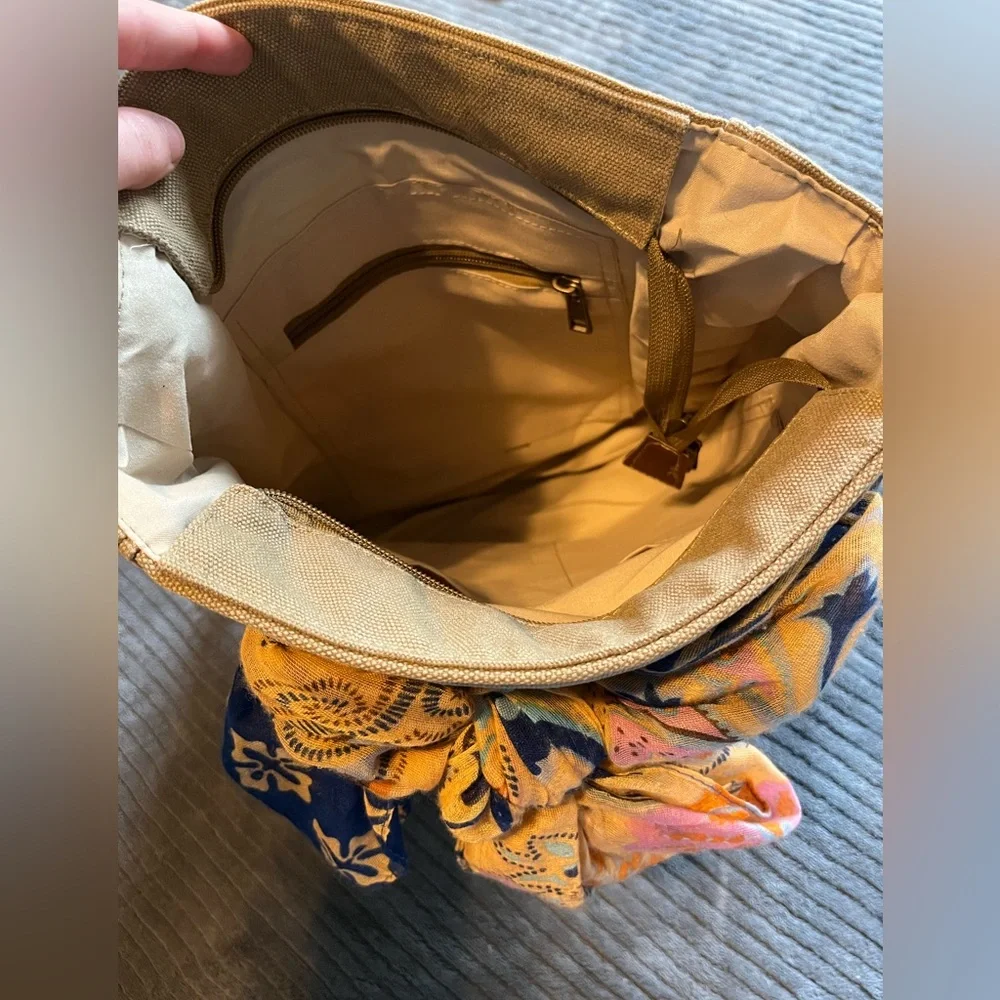 Canvas Hobo Crossbody Bag with Leather Accents - Beige - Picture 3 of 10